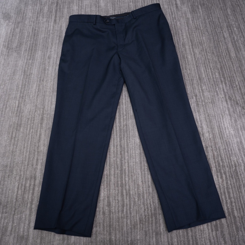 Pronto Uomo Dress Pants Mens 40 Navy Blue Excellent Wool Flat Front Trousers
